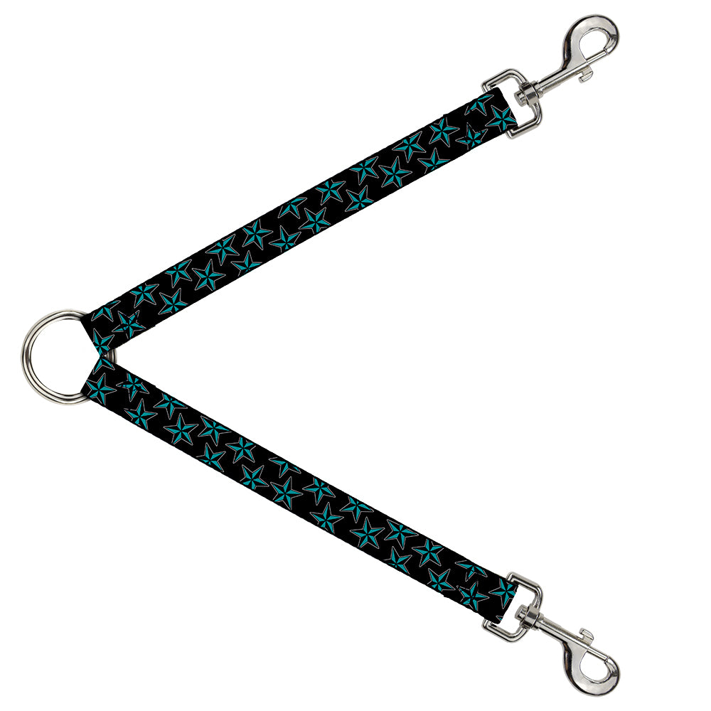 Dog Leash Splitter - Nautical Stars Scattered Black/Turquoise Dog Leash Splitters Buckle-Down   