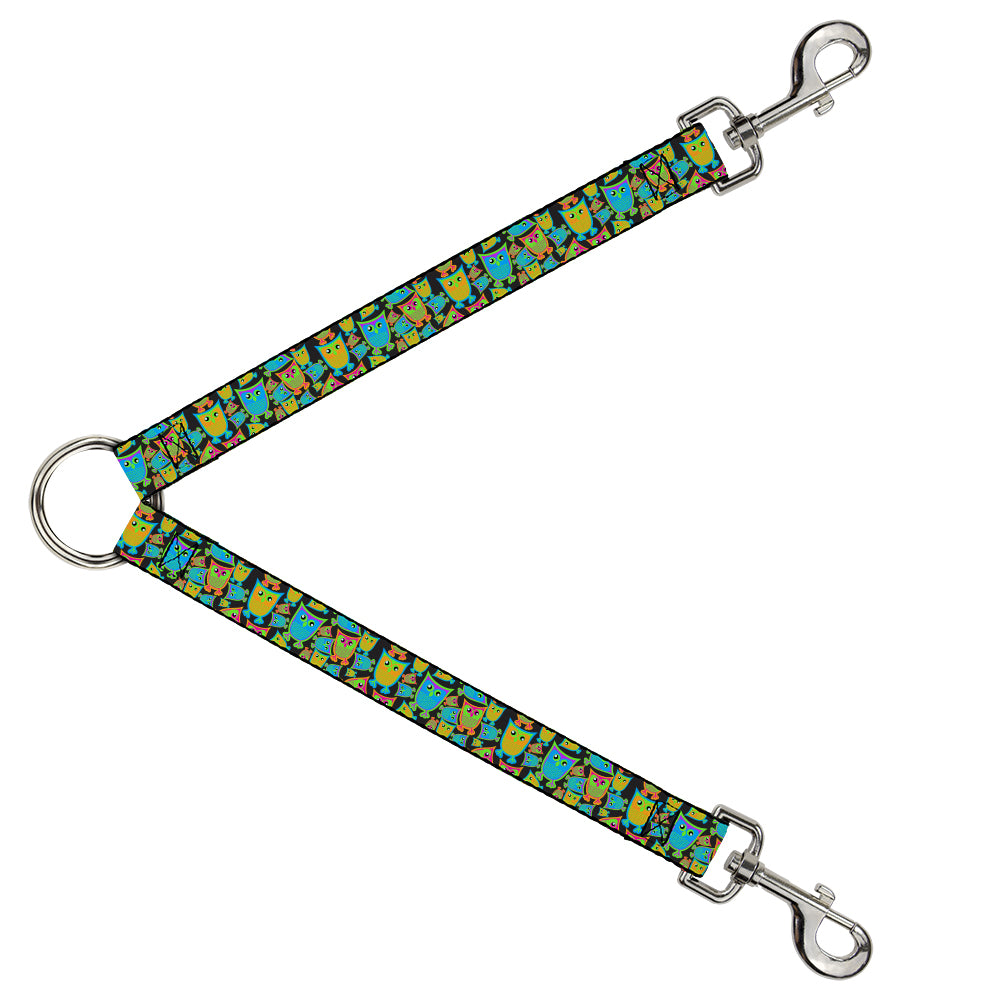 Dog Leash Splitter - Owls w/Outline Black/Multi Neon Dog Leash Splitters Buckle-Down   