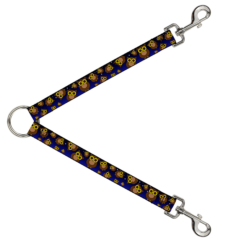 Dog Leash Splitter - Owls Scattered Black/Blue-Fade/Yellow Dog Leash Splitters Buckle-Down   