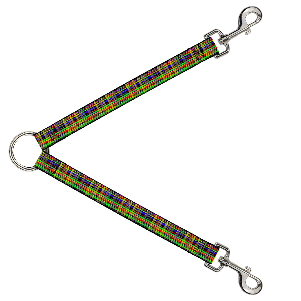 Dog Leash Splitter - Plaid Black/Multi Neon Dog Leash Splitters Buckle-Down   