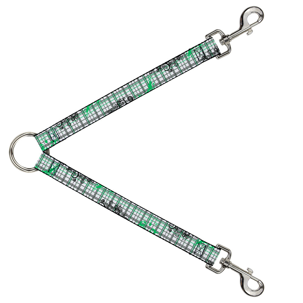 Dog Leash Splitter - Plaid Curls White/Black/Gray/Green Dog Leash Splitters Buckle-Down   