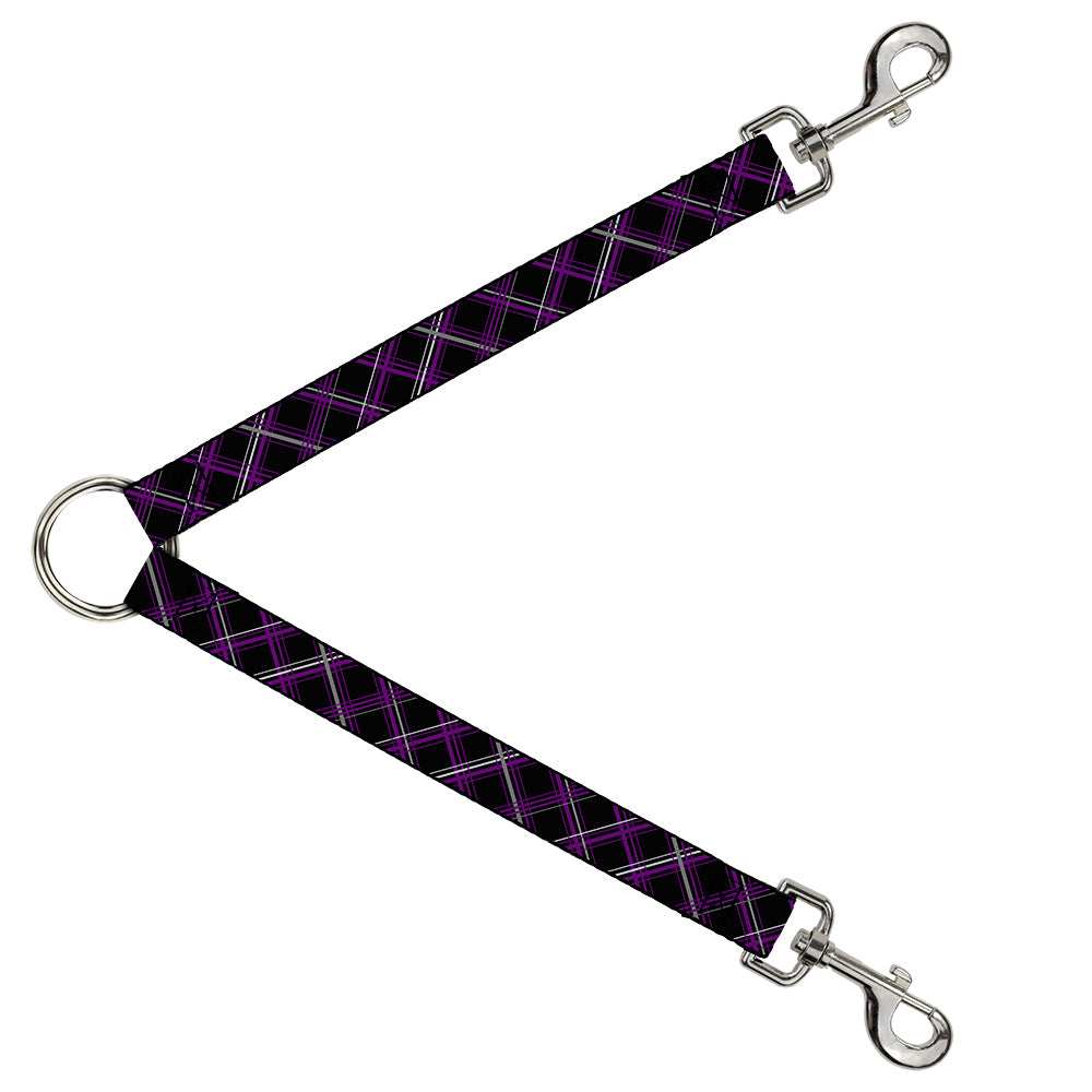 Dog Leash Splitter - Plaid Black/Purple/Gray Dog Leash Splitters Buckle-Down   