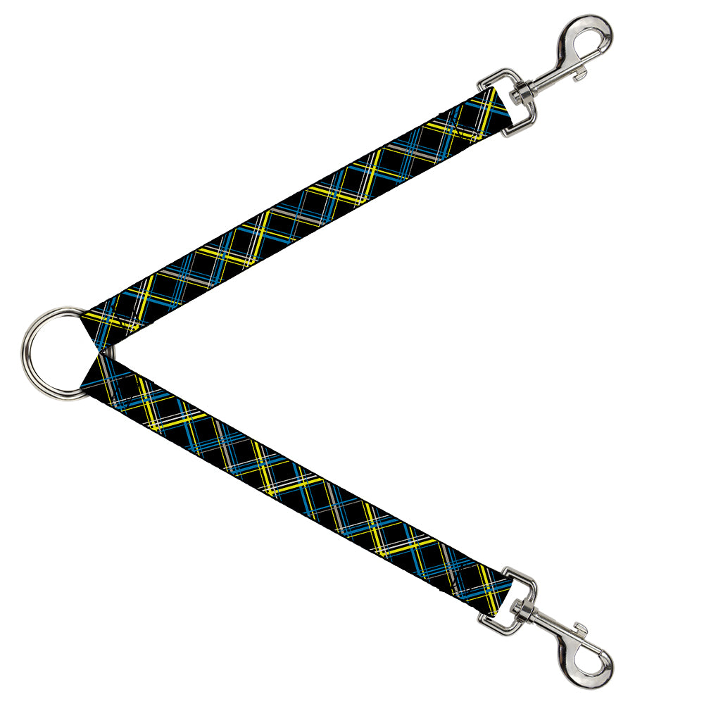 Dog Leash Splitter - Plaid Black/Yellow/Turquoise/Gray Dog Leash Splitters Buckle-Down   