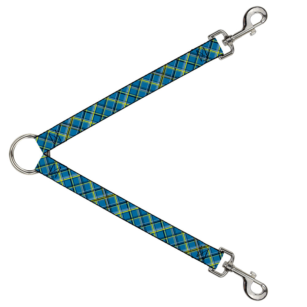 Dog Leash Splitter - Plaid Turquoise/Yellow/Black/Gray Dog Leash Splitters Buckle-Down   