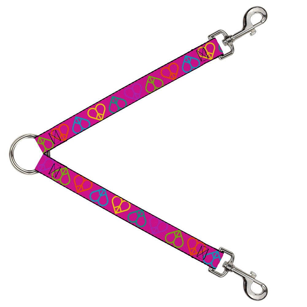 Dog Leash Splitter - Peace Hearts Repeat Fuchsia/Neon Dog Leash Splitters Buckle-Down   