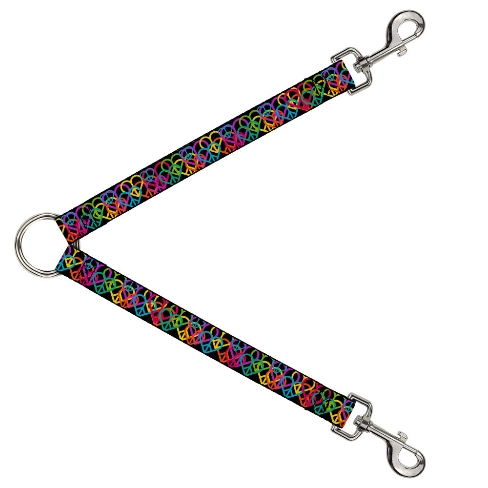 Dog Leash Splitter - Peace Hearts Stacked Black/Neon Dog Leash Splitters Buckle-Down   