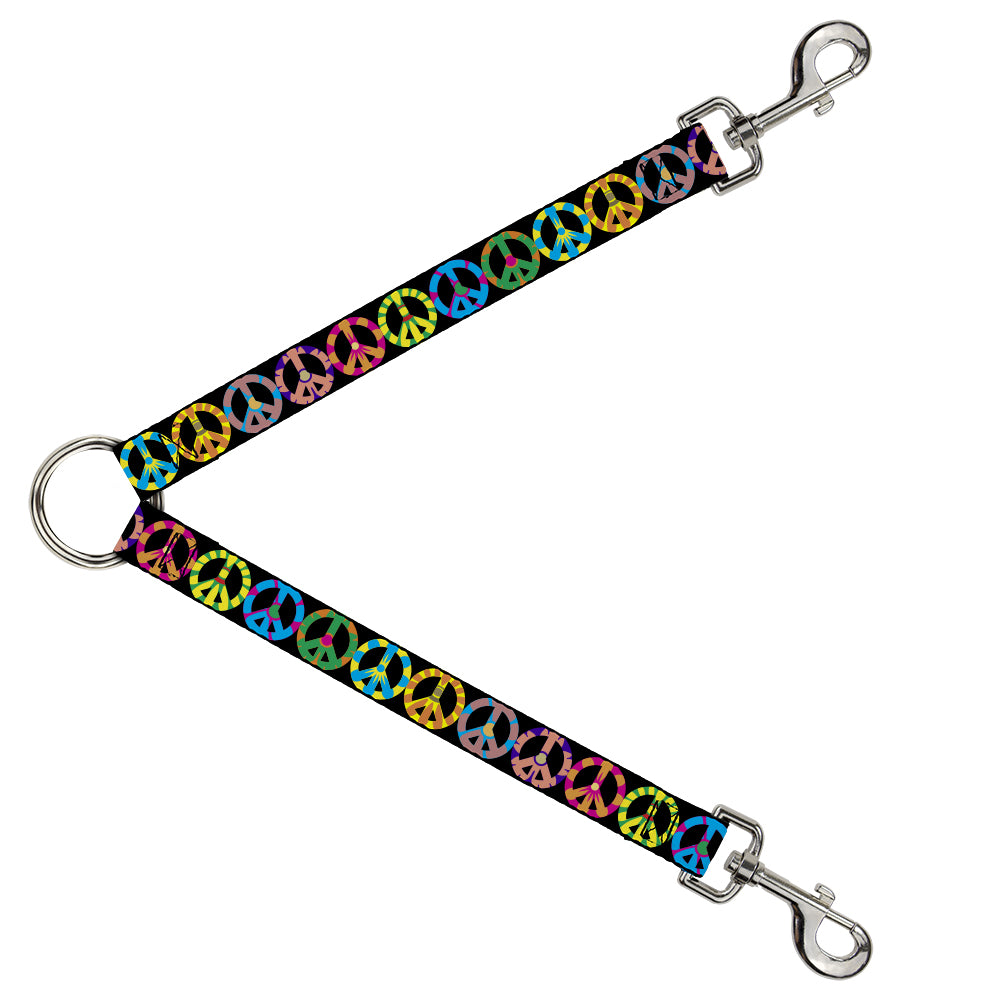 Dog Leash Splitter - Peace Flowers Black/Multi Color Dog Leash Splitters Buckle-Down   