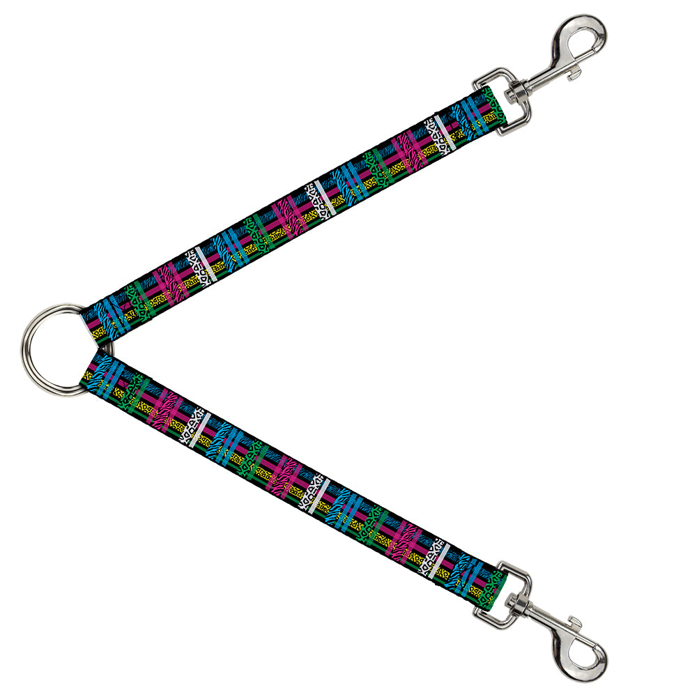 Dog Leash Splitter - Plaid Black/Neon Animal Skins Dog Leash Splitters Buckle-Down   