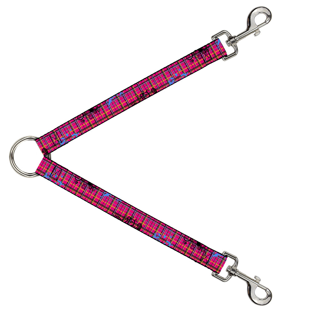 Dog Leash Splitter - Plaid Curls Pink/Black/Yellow/Blue Dog Leash Splitters Buckle-Down   