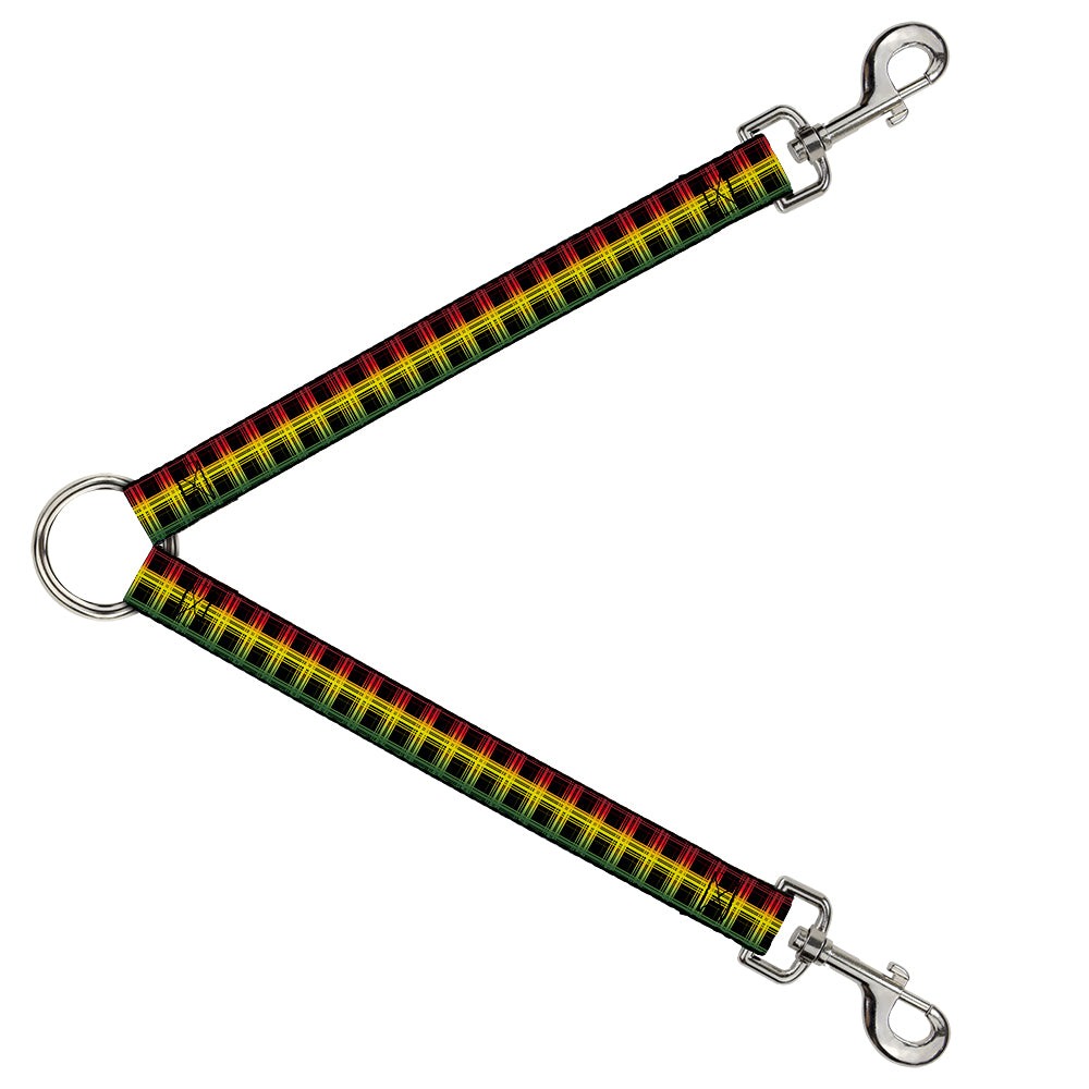 Dog Leash Splitter - Plaid Black/Rasta Dog Leash Splitters Buckle-Down   