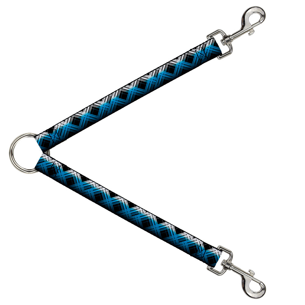 Dog Leash Splitter - Plaid X Gradient Black/White/Blue Dog Leash Splitters Buckle-Down   