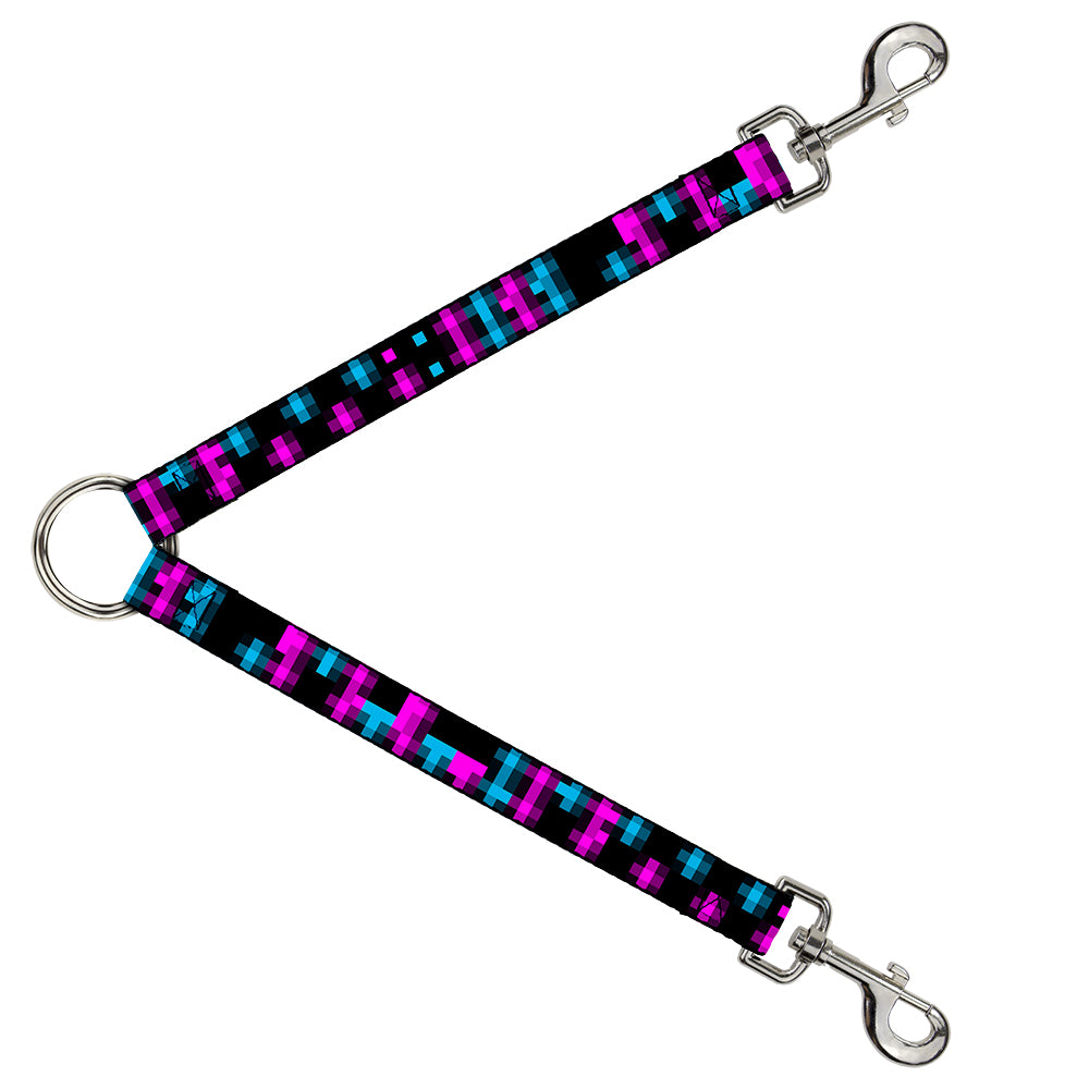 Dog Leash Splitter - Pixilated Checker Black/Fuchsia/Turquoise Dog Leash Splitters Buckle-Down   