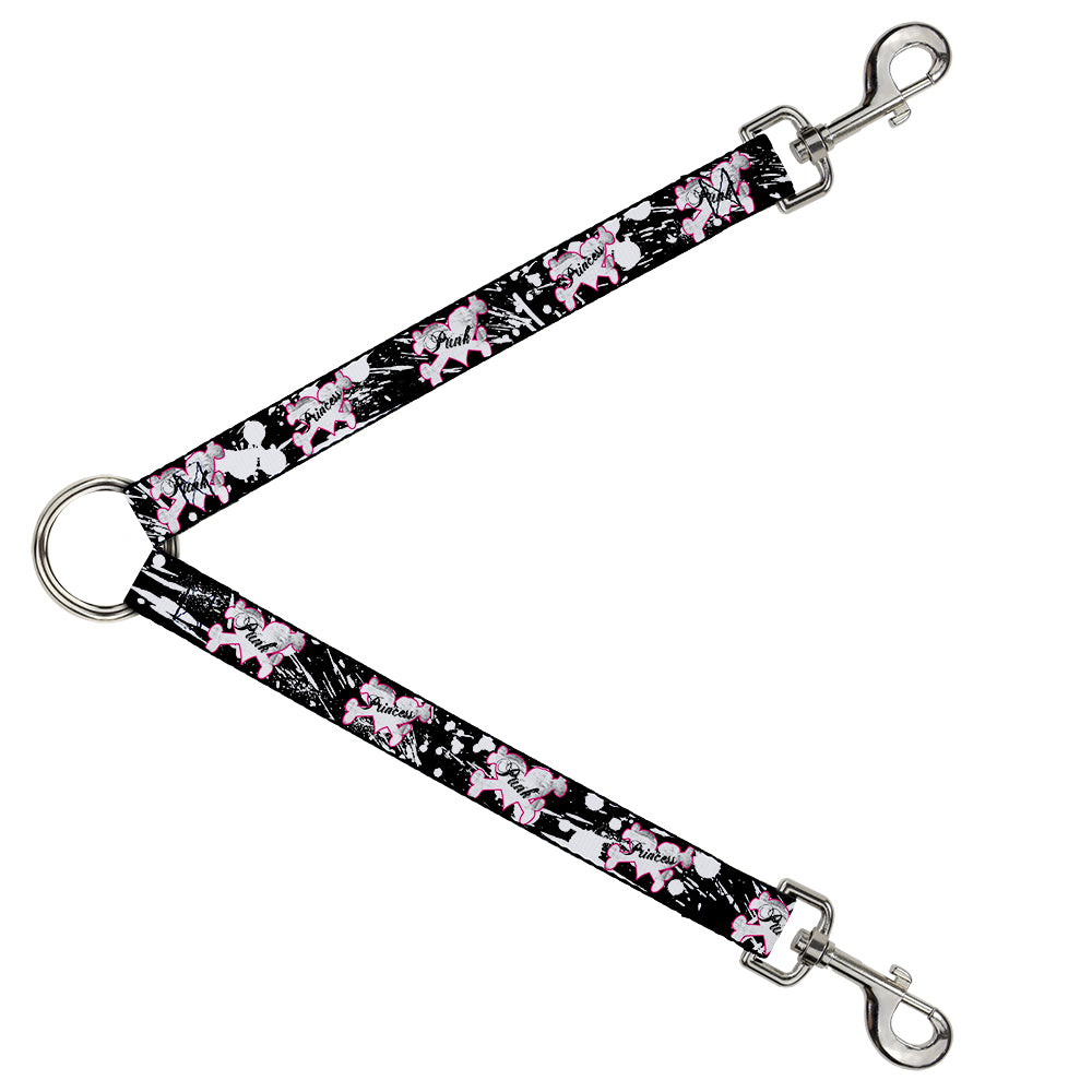Dog Leash Splitter - Punk Princess Heart & Cross Bones w/Splatter Black/White Dog Leash Splitters Buckle-Down   