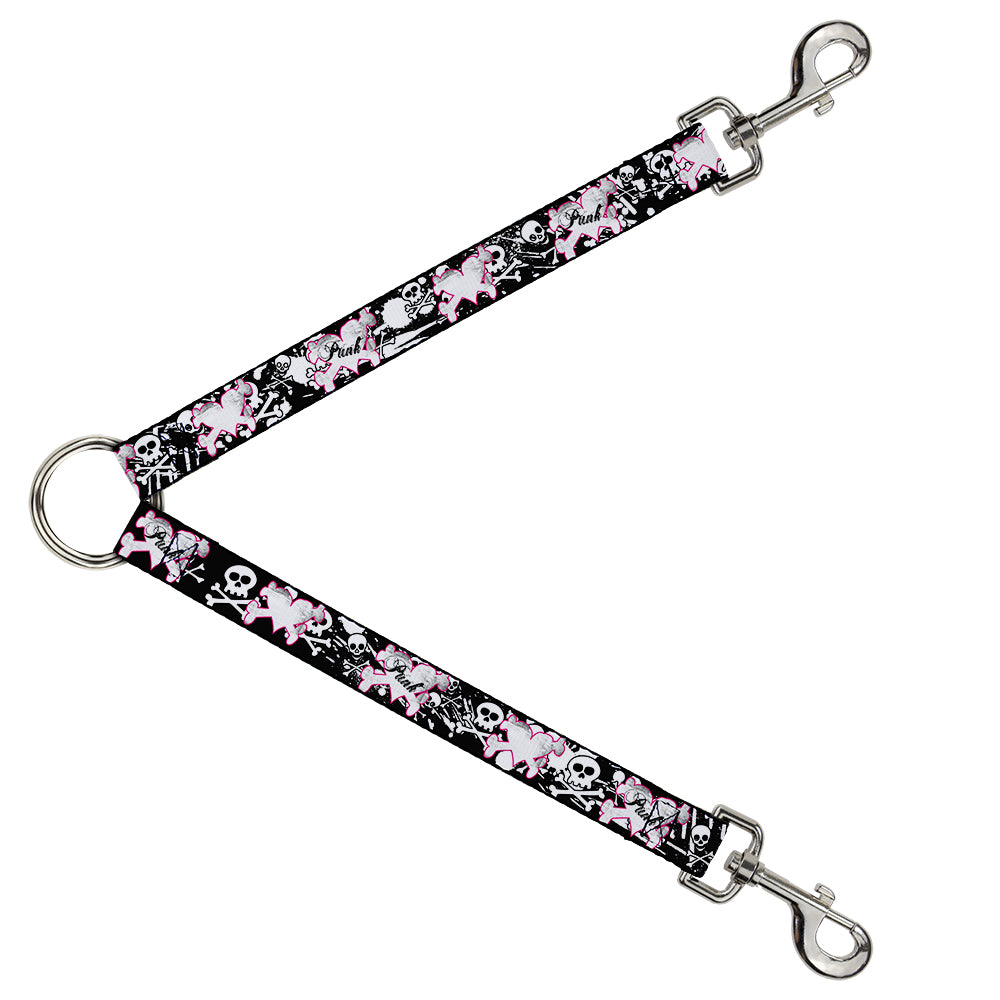Dog Leash Splitter - Punk Heart & Cross Bones w/Skulls & Splatter Black/White Dog Leash Splitters Buckle-Down   