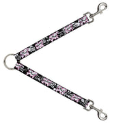 Dog Leash Splitter - Punk Princess Heart & Cross Bones w/Skulls & Splatter Black/White Dog Leash Splitters Buckle-Down   