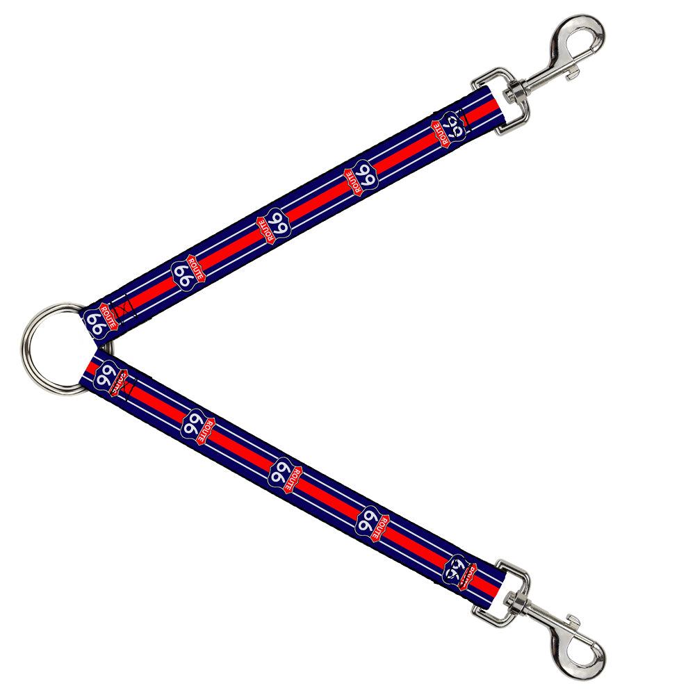 Dog Leash Splitter - ROUTE 66 Highway Sign/Stripe Blue/White/Red Dog Leash Splitters Buckle-Down   