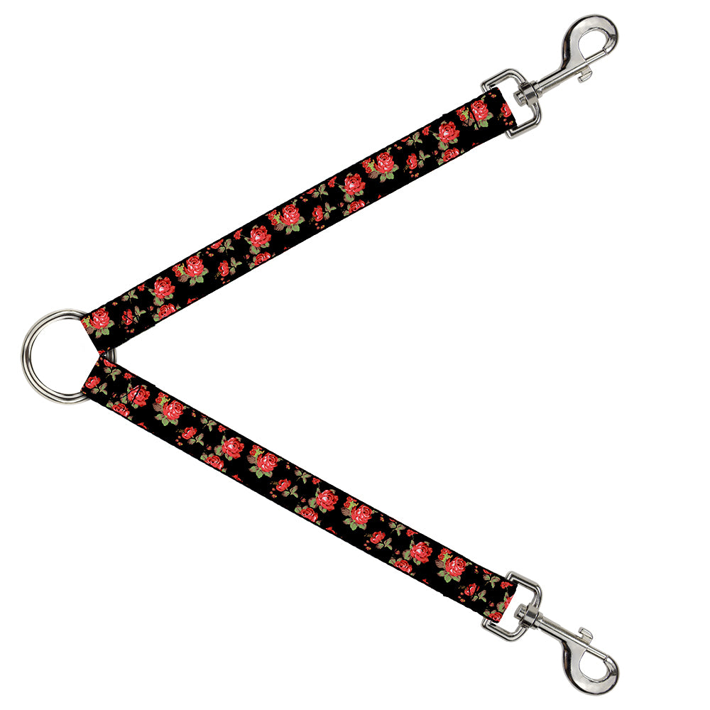 Dog Leash Splitter - Red Roses Scattered Black Dog Leash Splitters Buckle-Down   