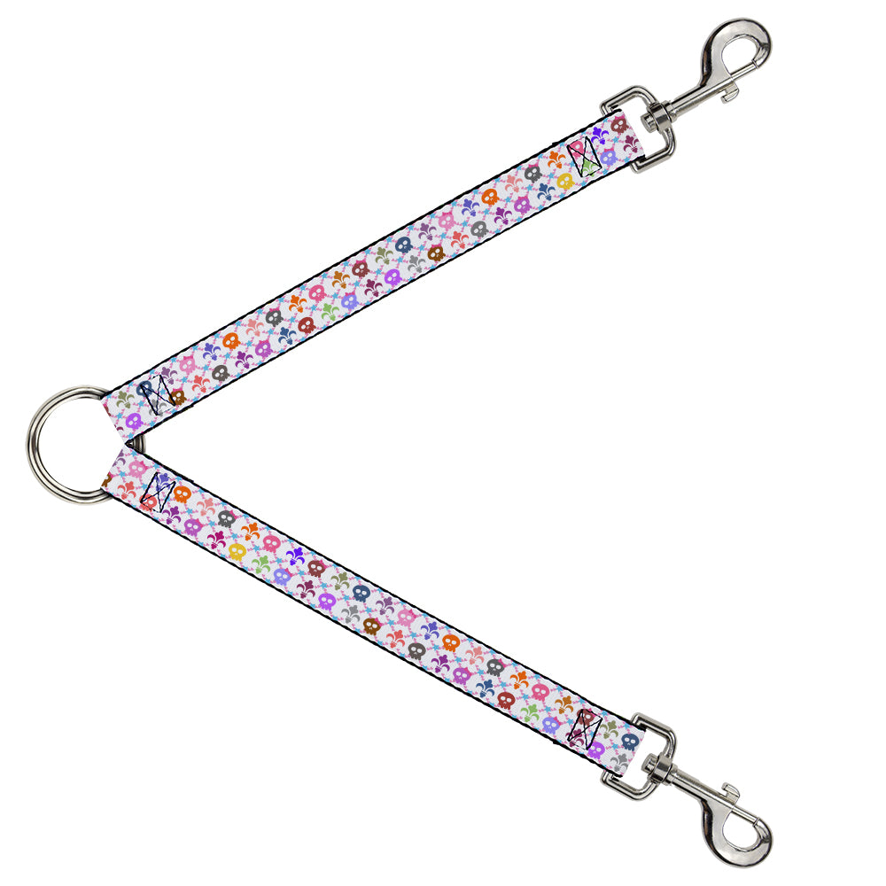 Dog Leash Splitter - Skull & Fleur-de-Lis White/Multi Color Dog Leash Splitters Buckle-Down   