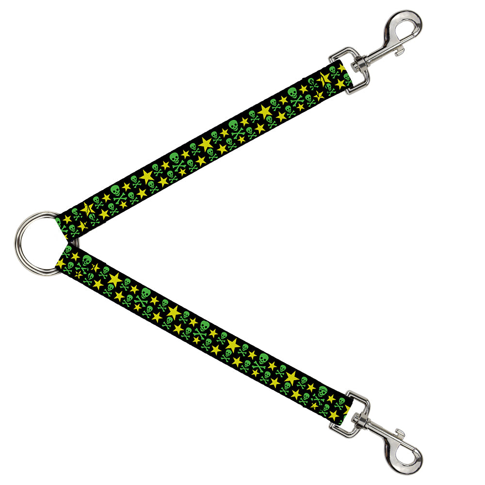 Dog Leash Splitter - Skulls & Stars Black/Green/Yellow Dog Leash Splitters Buckle-Down   
