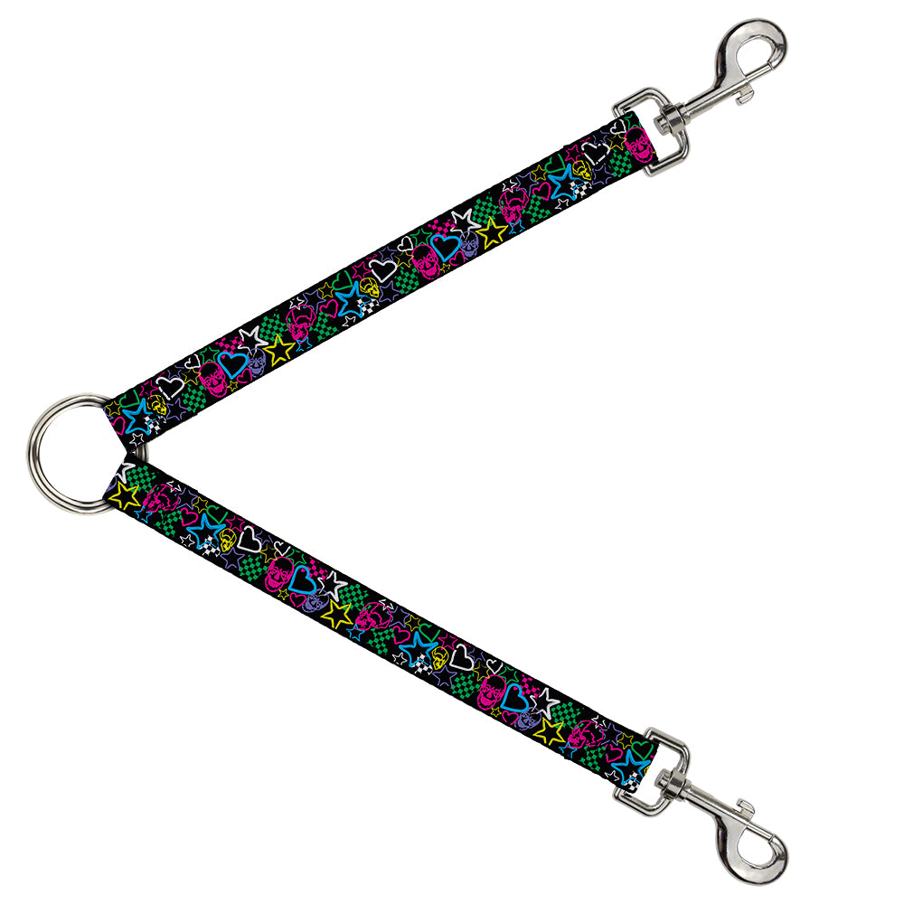 Dog Leash Splitter - Sketch Skull/Star/Heart/Checker Black/Multi Dog Leash Splitters Buckle-Down   