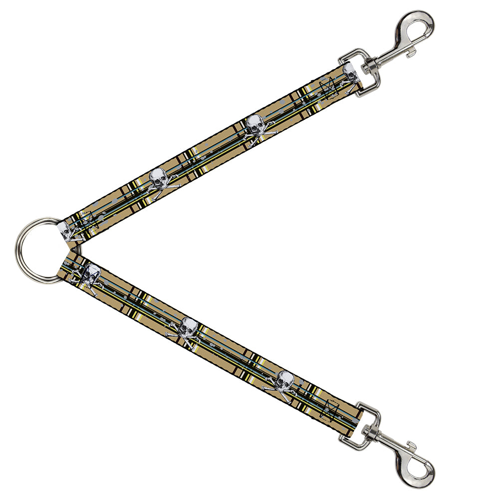 Dog Leash Splitter - Skull & Cross Bones Plaid Tan Dog Leash Splitters Buckle-Down   