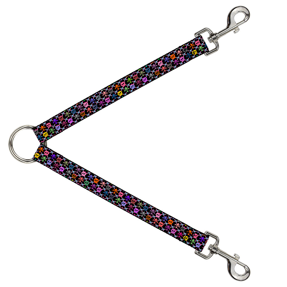 Dog Leash Splitter - Skull & Fleur-de-Lis Black/Multi Color Dog Leash Splitters Buckle-Down   