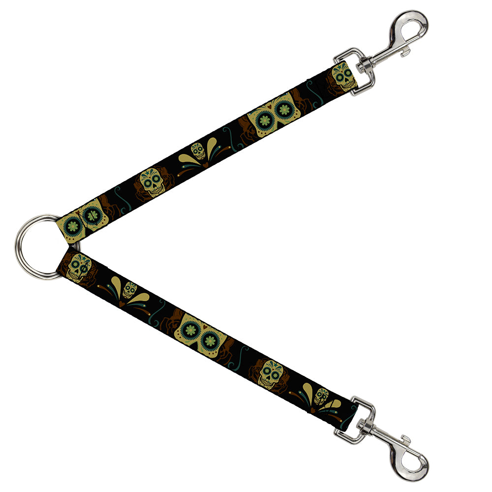 Dog Leash Splitter - Sugar Skulls Black/Olive/Burgundy Dog Leash Splitters Buckle-Down   