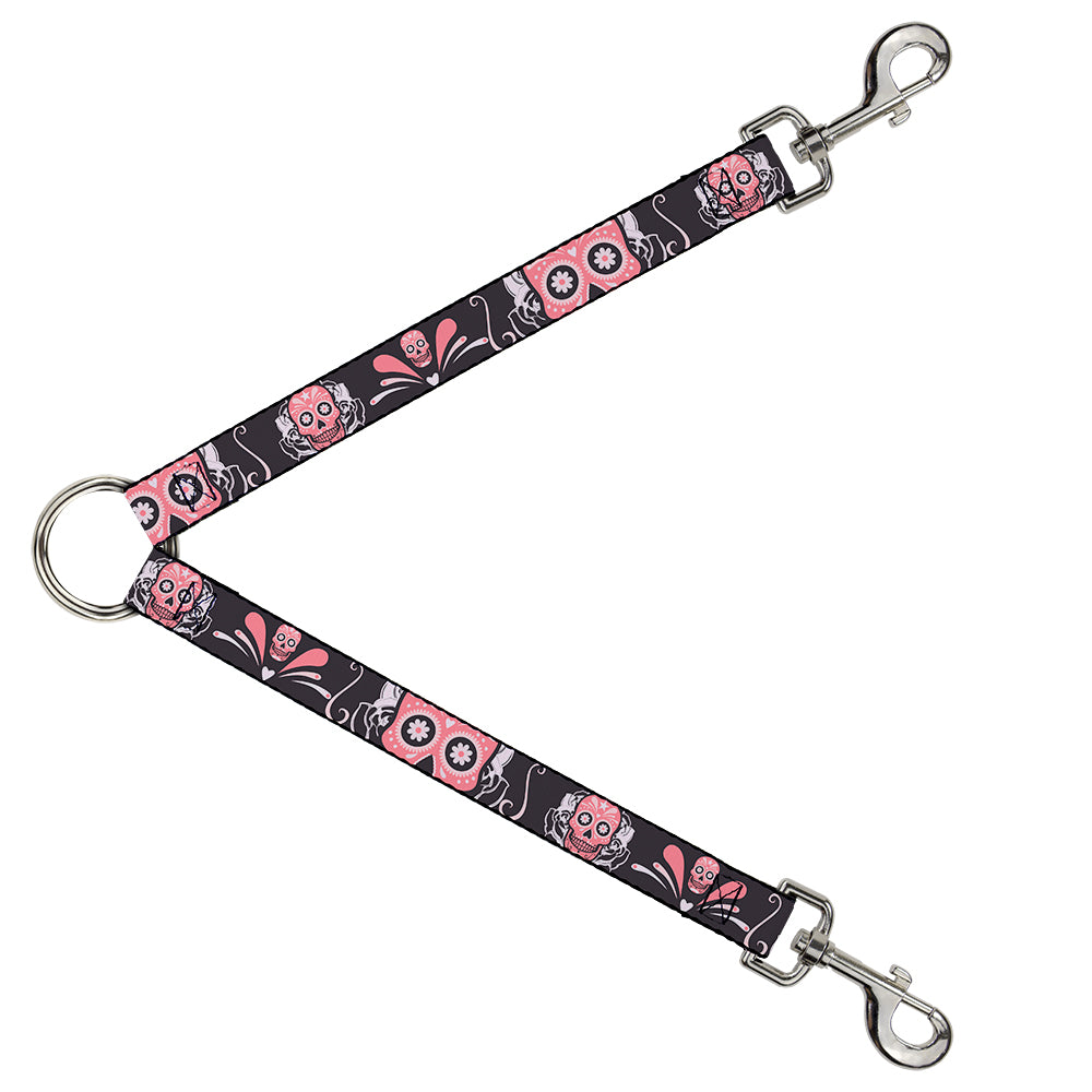 Dog Leash Splitter - Sugar Skulls Gray/Pink Dog Leash Splitters Buckle-Down   
