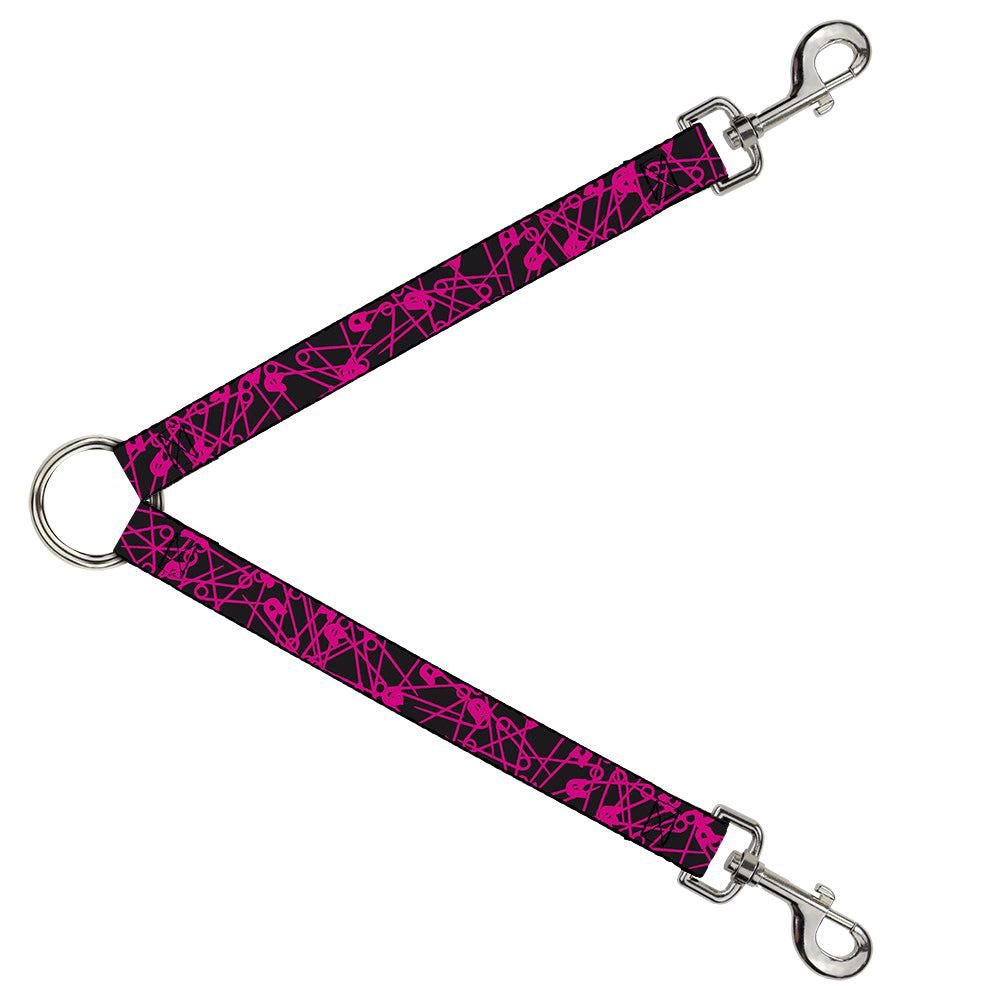 Dog Leash Splitter - Safety Pins Black/Fuchsia Dog Leash Splitters Buckle-Down   