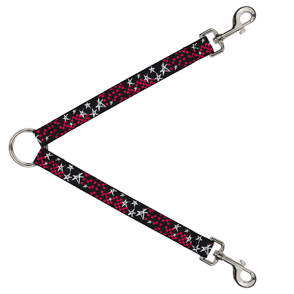Dog Leash Splitter - Sketch Stars w/Checkers Black/Fuchsia/White Dog Leash Splitters Buckle-Down   
