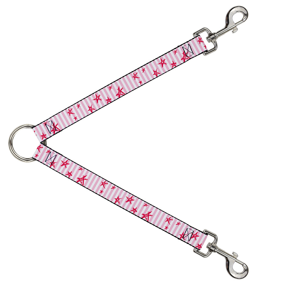 Dog Leash Splitter - Sketch Stars w/Stripes Pink/White/Fuchsia Dog Leash Splitters Buckle-Down   