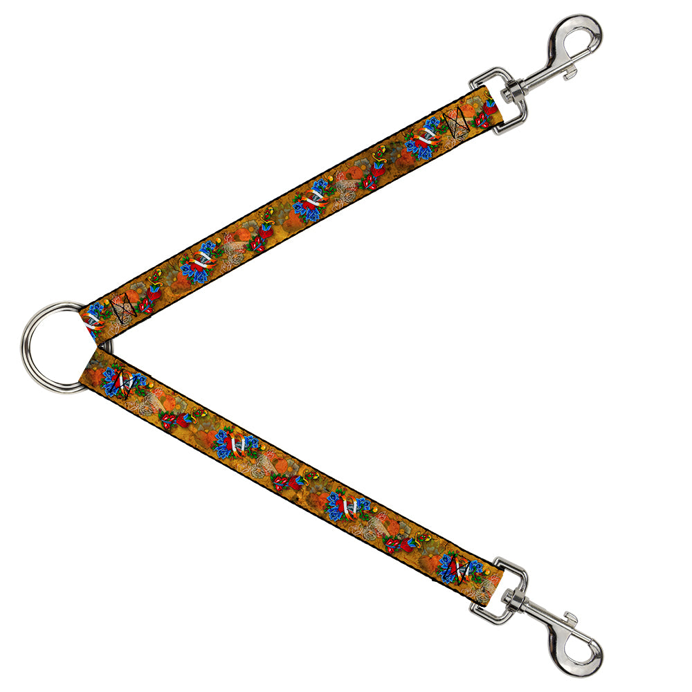 Dog Leash Splitter - Tattoo Johnny-Hearts & Roses Dog Leash Splitters Tattoo Johnny   