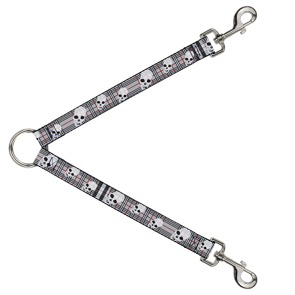 Dog Leash Splitter - Tilted Skulls Plaid Gray Dog Leash Splitters Buckle-Down   