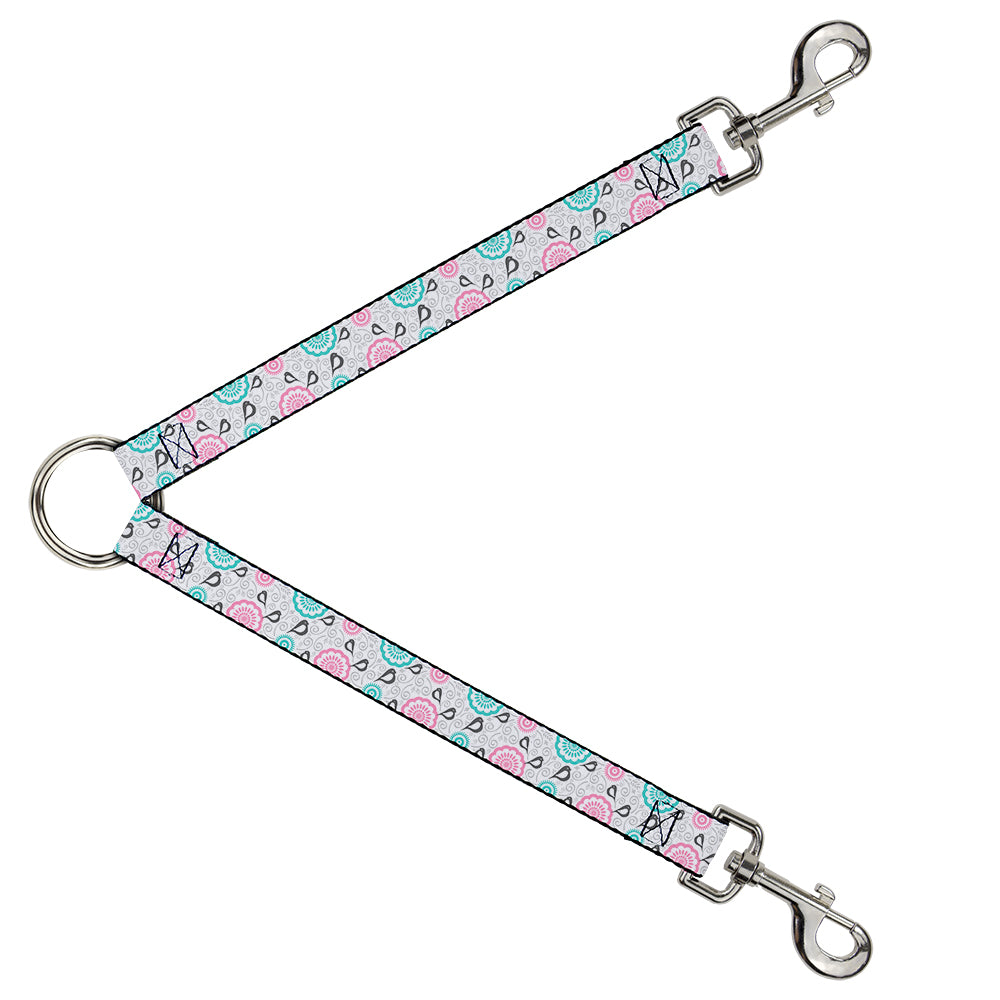 Dog Leash Splitter - Bird Tapestry White/Gray/Turquoise/Pink Dog Leash Splitters Buckle-Down   