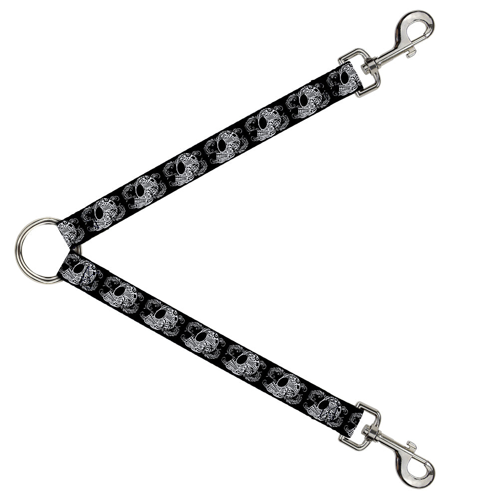 Dog Leash Splitter - Tattoo Skull Floral Black/White Dog Leash Splitters Buckle-Down   