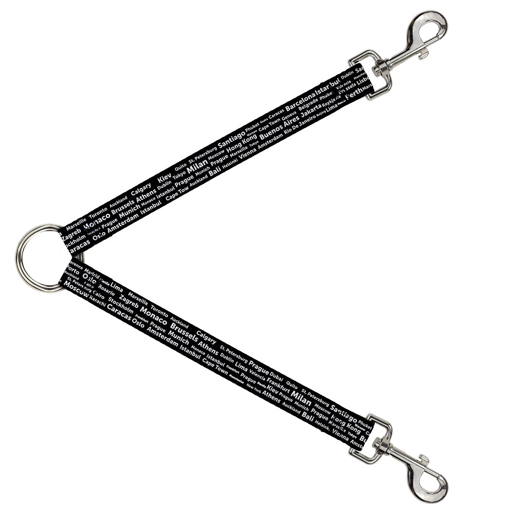 Dog Leash Splitter - Verbiage Destination Cities Black/White Dog Leash Splitters Buckle-Down   