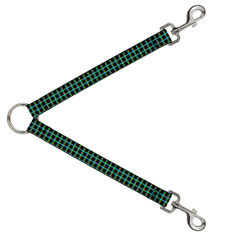 Dog Leash Splitter - Wire Grid Black/Turquoise/Yellow Dog Leash Splitters Buckle-Down   