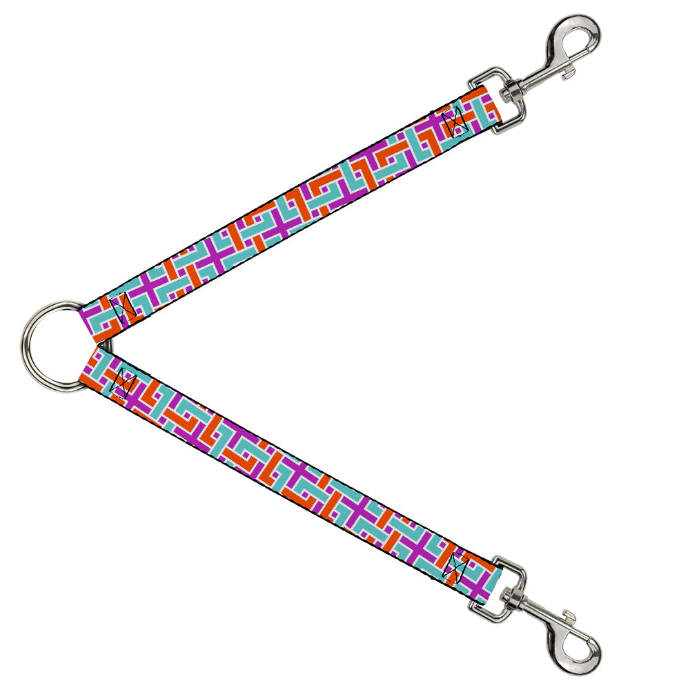 Dog Leash Splitter - Weave CLOSE-UP White Pink Orange Aqua Dog Leash Splitters Buckle-Down   