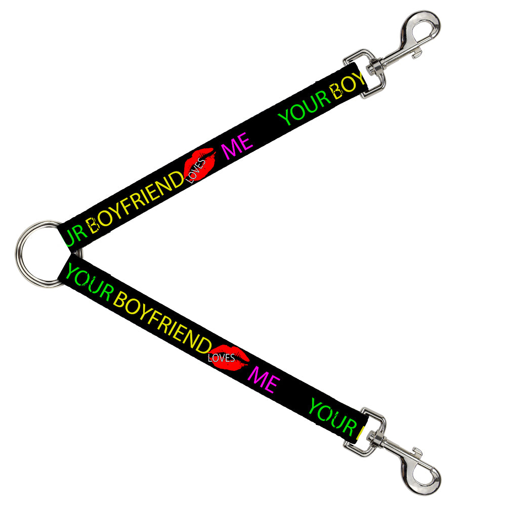 Dog Leash Splitter - YOUR BOYFRIEND LOVES ME w/Kiss Black/Neon Dog Leash Splitters Buckle-Down   