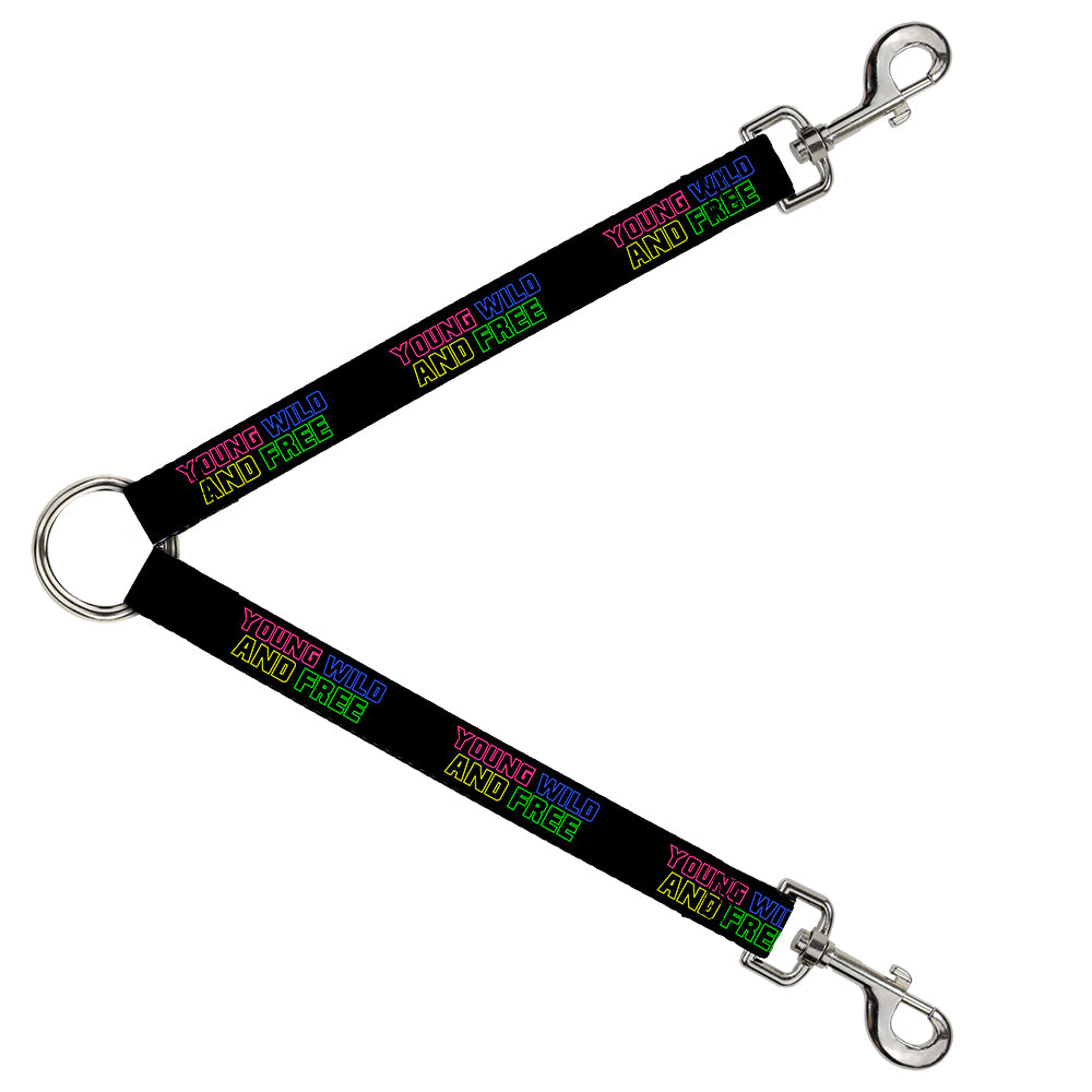 Dog Leash Splitter - YOUNG WILD AND FREE Outline Black/Multi Neon Dog Leash Splitters Buckle-Down   