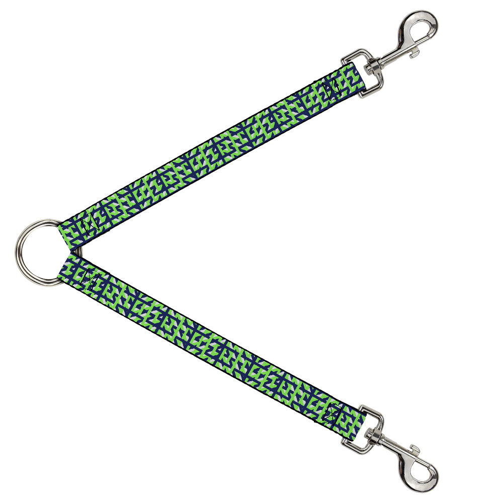 Dog Leash Splitter - Abstract Plaid White/Navy/Neon Green Dog Leash Splitters Buckle-Down   