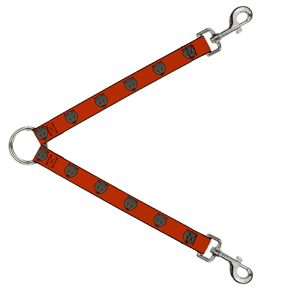 Dog Leash Splitter - Brown Bear Repeat Orange Dog Leash Splitters Buckle-Down   