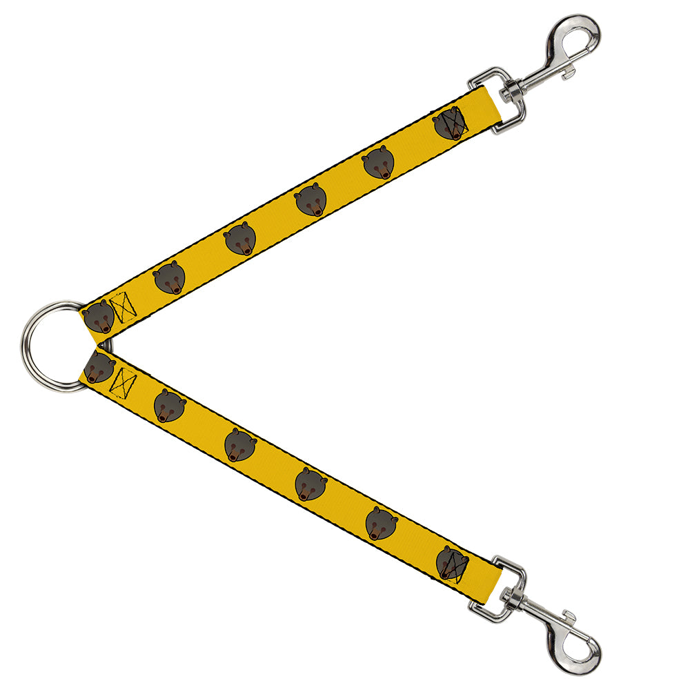 Dog Leash Splitter - Brown Bear Repeat Yellow Dog Leash Splitters Buckle-Down   
