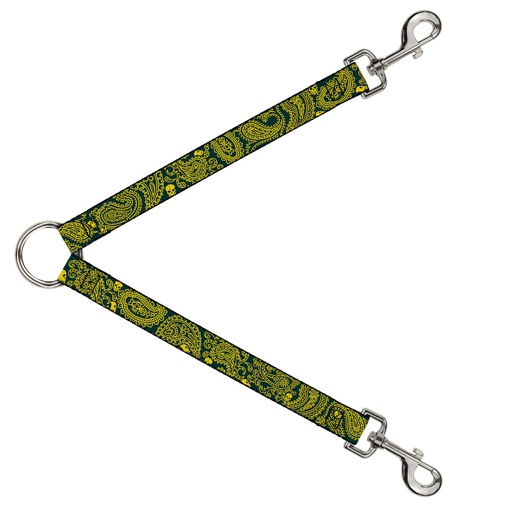 Dog Leash Splitter - Bandana/Skulls Green/Gold Dog Leash Splitters Buckle-Down   