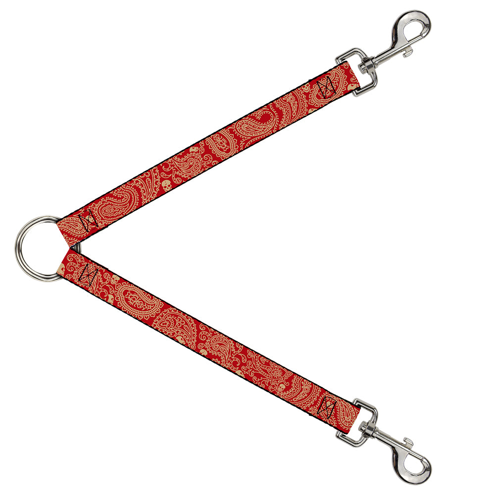 Dog Leash Splitter - Bandana/Skulls Scarlet Red/Gold Dog Leash Splitters Buckle-Down   