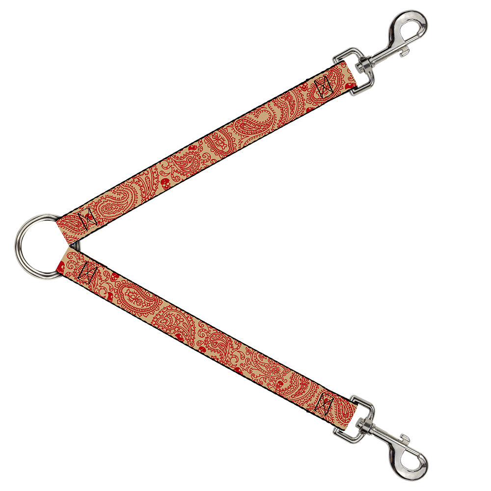 Dog Leash Splitter - Bandana/Skulls Gold/Scarlet Red Dog Leash Splitters Buckle-Down   