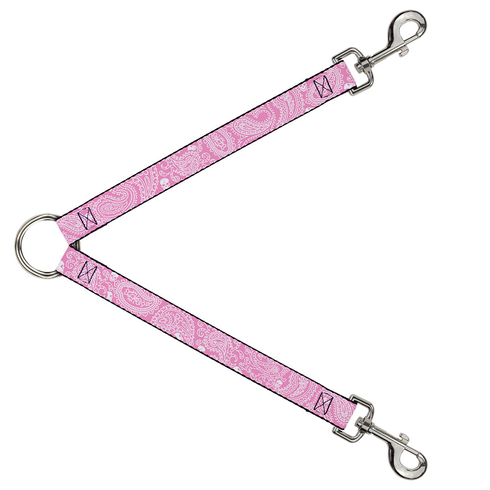 Dog Leash Splitter - Bandana/Skulls Pink/White Dog Leash Splitters Buckle-Down   