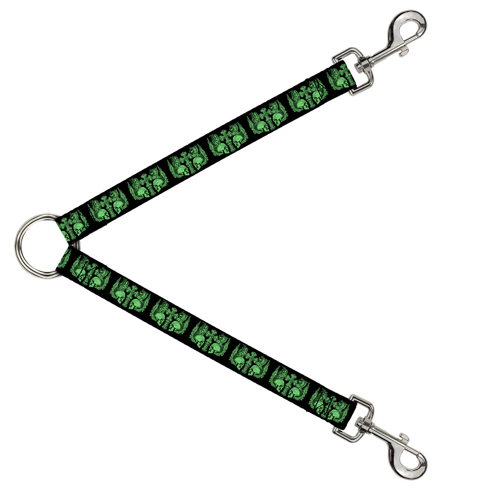 Dog Leash Splitter - BD Skulls w/Wings Black/Green Dog Leash Splitters Buckle-Down   