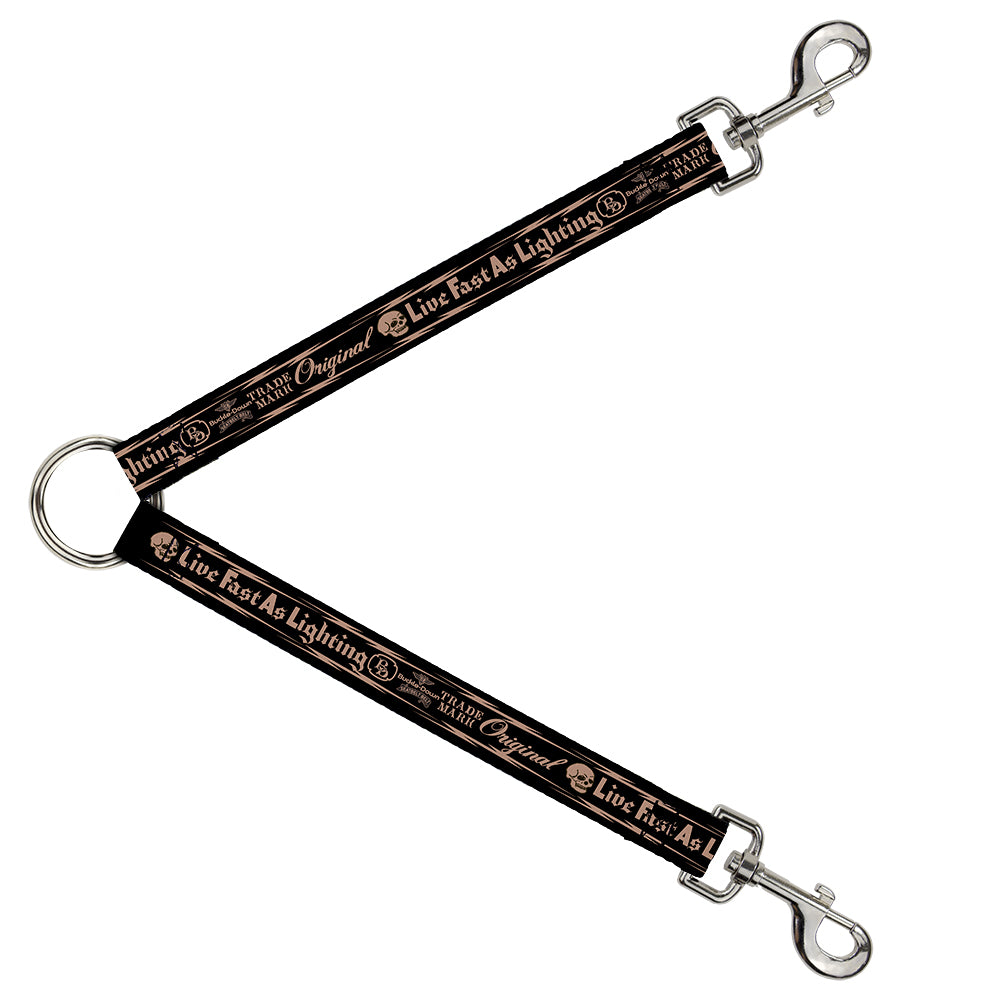 Dog Leash Splitter - BD Skull LIVE FAST AS LIGHTNING Black/Light Orange Dog Leash Splitters Buckle-Down   