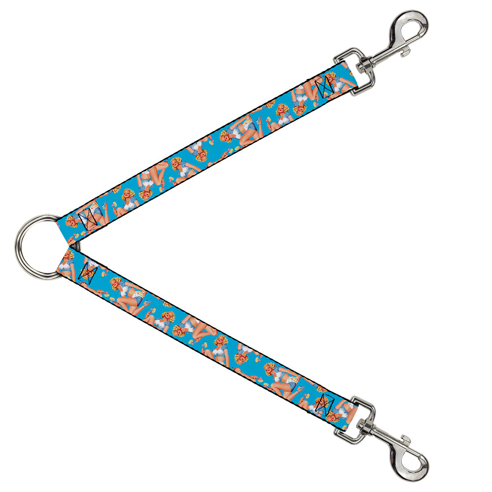 Dog Leash Splitter - Blonde Pin Up Girl Bright Blue Dog Leash Splitters Buckle-Down   